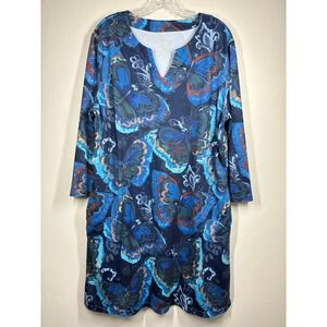 Duluth Light Bare Butterfly Print UPF 50+ Sun Protection Dress XL Blue Stretchy